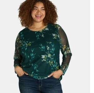 Terra & Sky Sheer Scoop Neck Lined Floral Print Blouse 0X $6 T-Shirt BLOW OUT